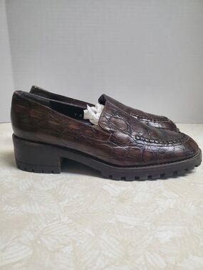 Women's Brown Croc-Embossed Faux Loafers with Lug Sole